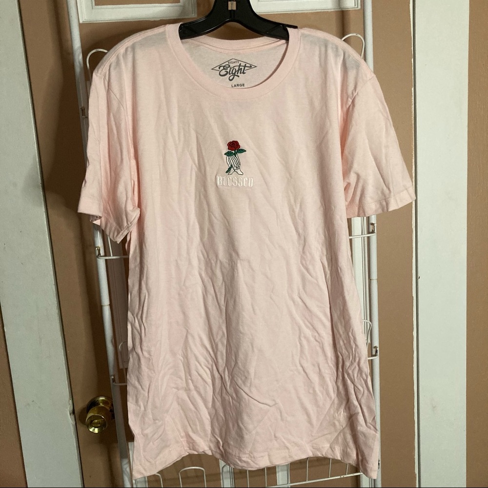 Pink “Blessed” with skeleton hands graphic tee